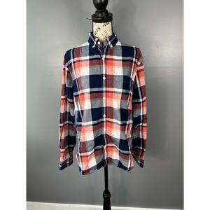 Men's Express Slim fit Soft wash button up orange red white black plaid shirt